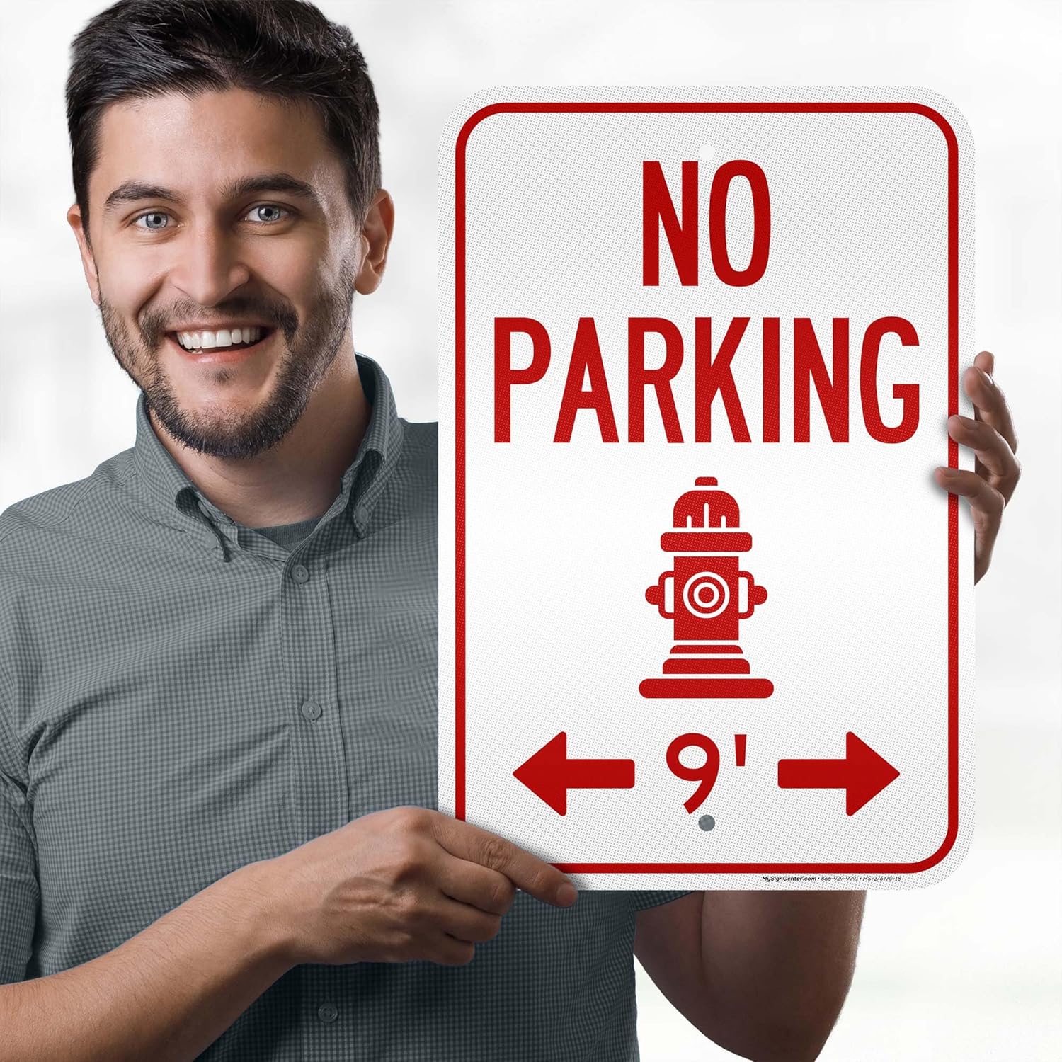 No Parking For 9 Ft On Either Side With Fire Hydrant Symbol Sign, 12x18 Inches, 3M EGP Reflective .063 Aluminum, Fade Resistant, Made in USA by My Sign Center