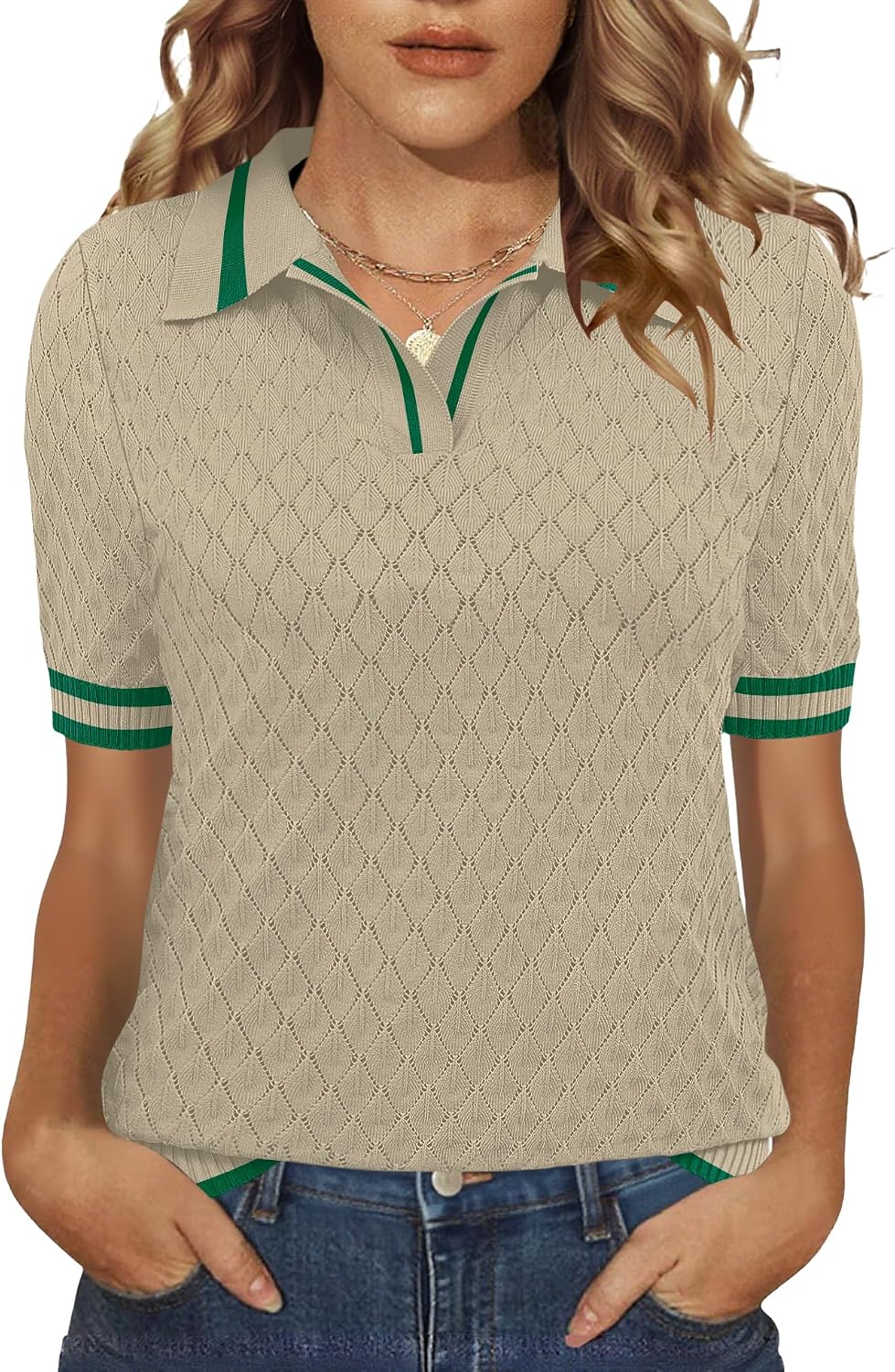 Rapbin Womens Short Sleeve Knit Polo Shirt Summer Spring Lightweight Sweater Top Business Casual