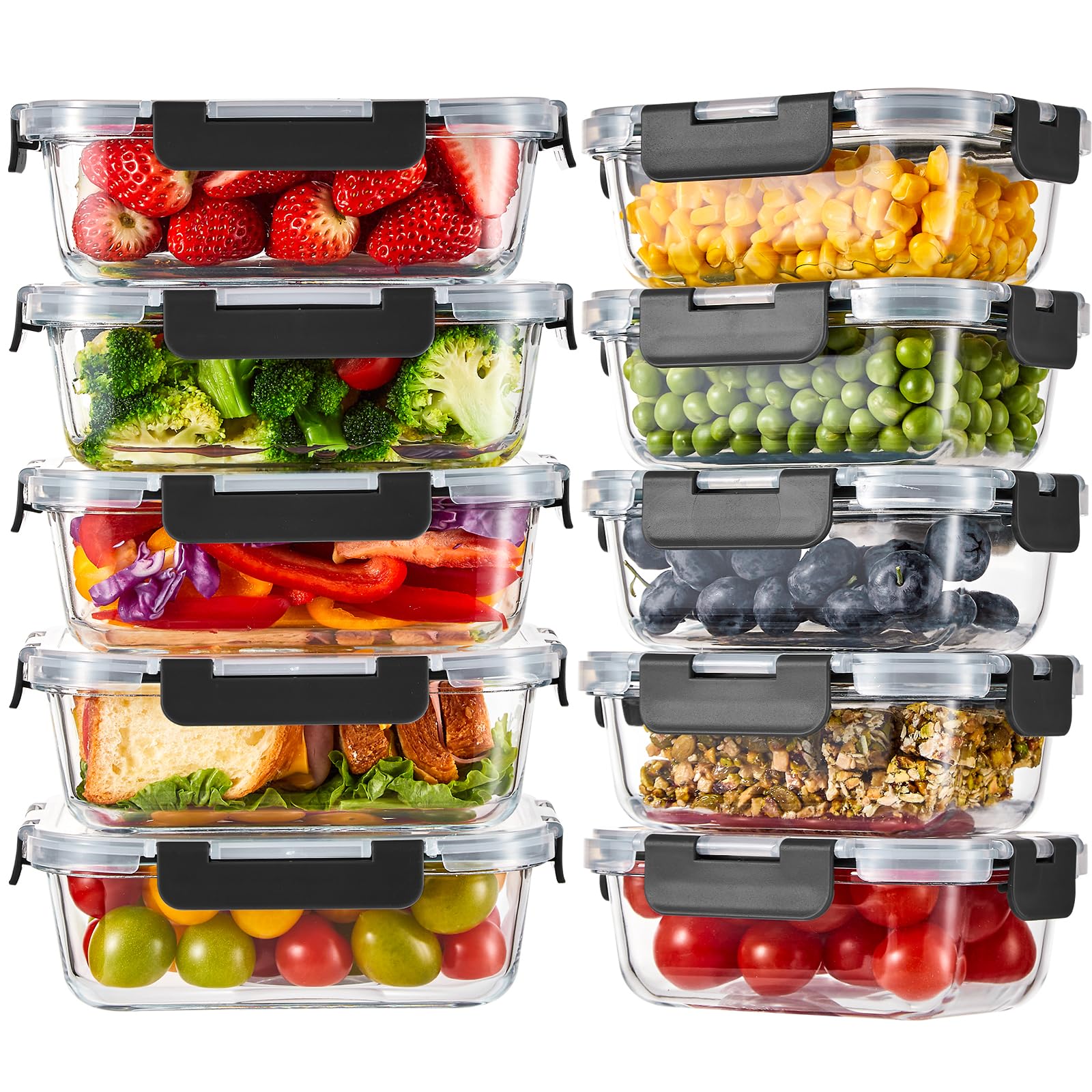 Liuruiyu 10 Pack Glass Food Storage Containers with Lids