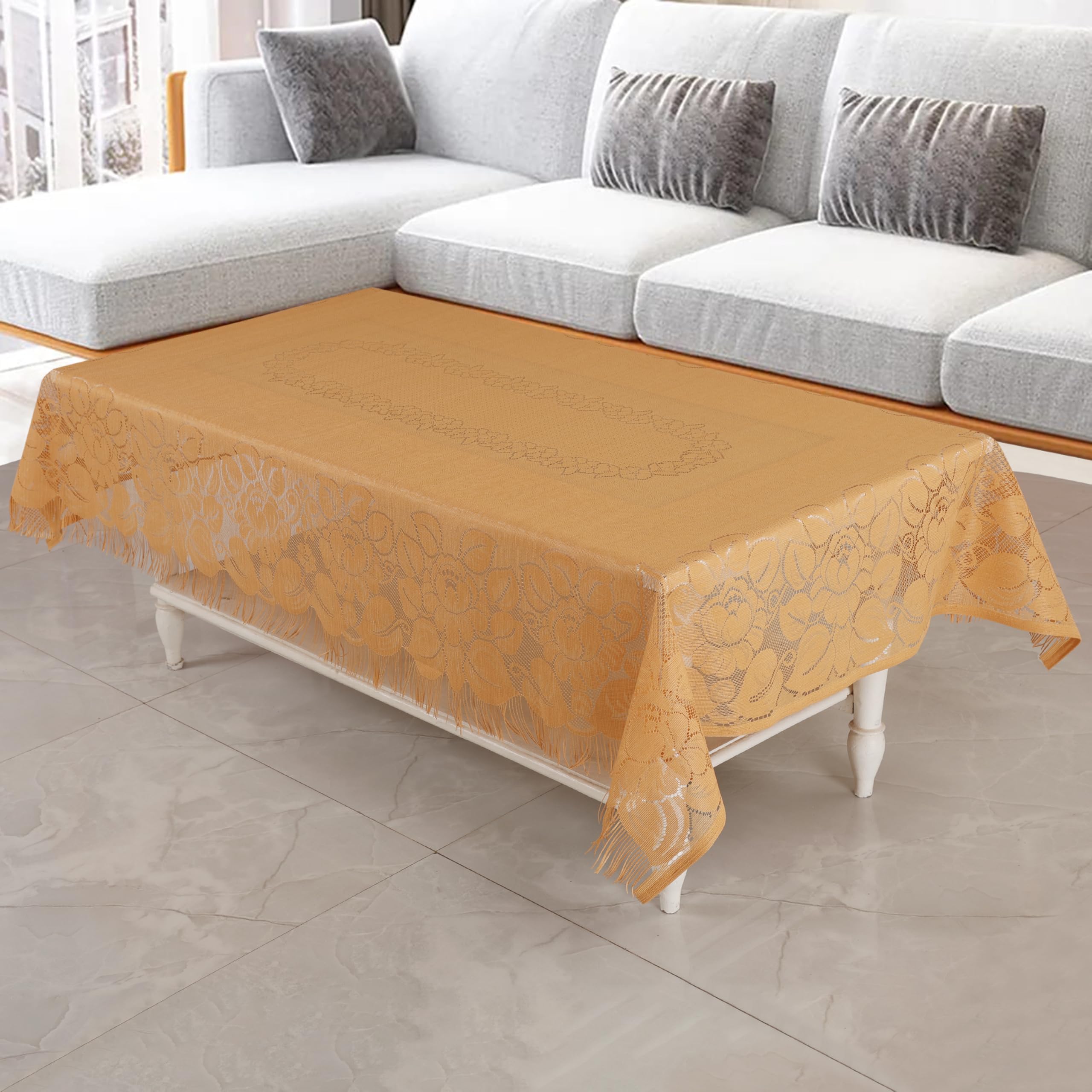 Homerz Premium Center Table Cloth, Soft Cotton Knitting Fabric (Frill Chicku, 40x60- Center Table)