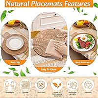 Vista 5 de Boho Placemats 4/6/8 Set of Round Woven Placemat Macrame Style Bicolor Stitching Long Table Runner Farmhouse Rustic Natural Burlap Cotton for
