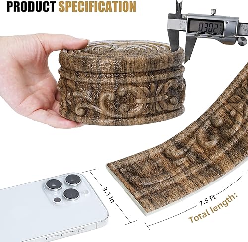Miniatura 2 de WAPANE Moldura de espuma autoadhesiva de 90 x 3.1 pulgadas, borde de papel tapiz de moldura de corona, líneas de bordes de pared 3D, base de pared