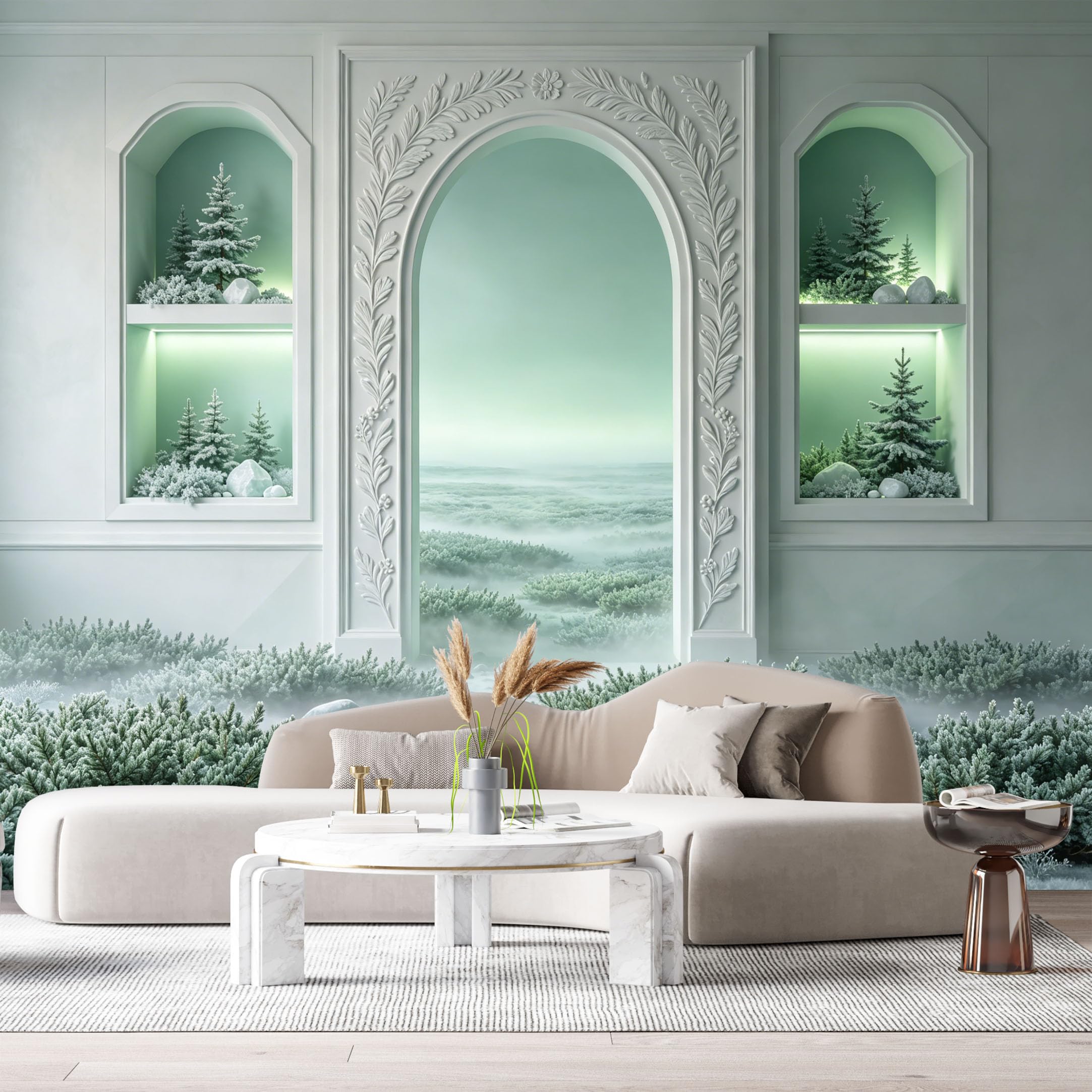 Custom Size Wall Murals Surreal Winter Architecture Snowy Landscape Mint Green 3D Trompe L'Oeil SelfAdhesiveWall Fabric Removable Wallpaper Wall Decor for Living Room Bedroom Bathroom