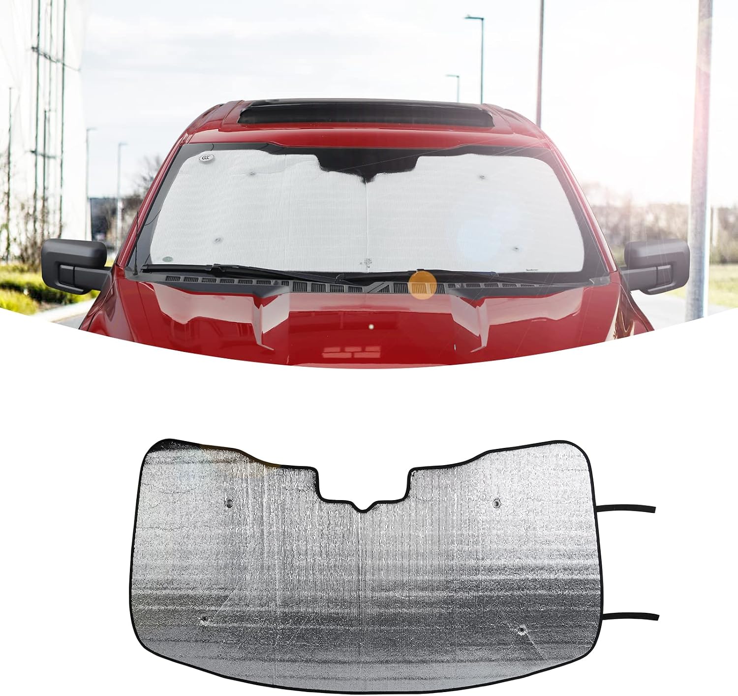 JeCar Windshield Sun Shade Foldable Sun Visor Aluminum Foil Sunshade for Ford F150 2021+