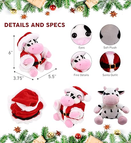 Miniatura 2 de DolliBu Juguete de peluche de vaca de Papá Noel, súper suave, disfraz de animal salvaje con traje de Papá Noel rojo, lindo regalo de vida silvestre,