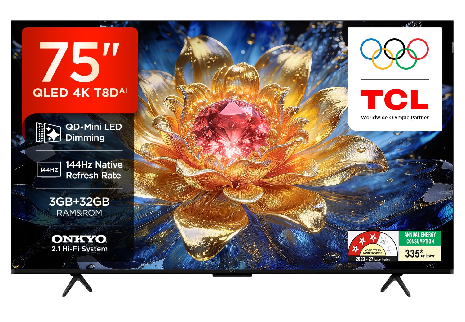 tcl 189 cm (75 inches) 4k uhd smart qled google tv 75t8d
