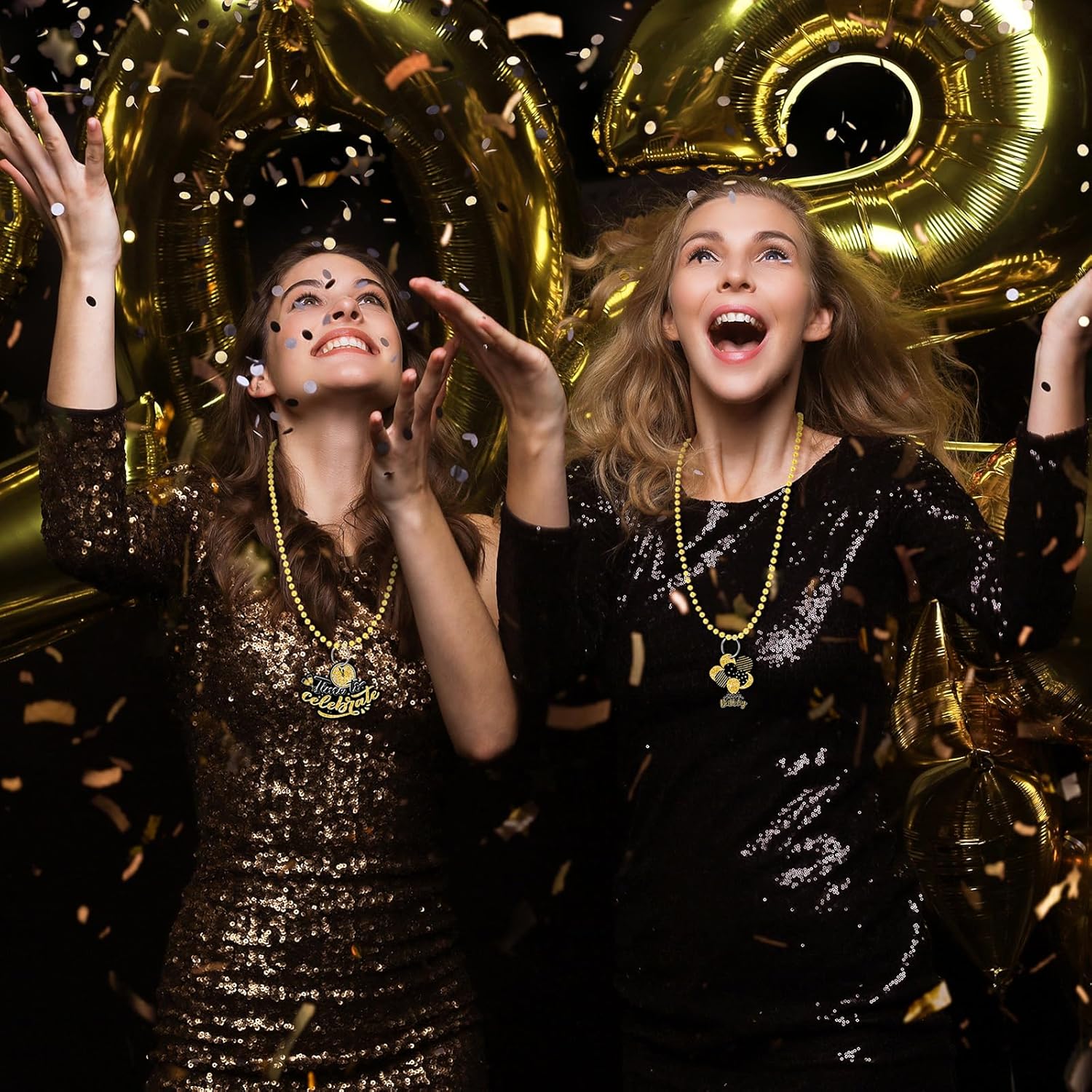 Ecally 24 Pcs Black and Gold Birthday Party Decorations Beaded Necklaces Bulk 12 Styles Happy Birthday Sign Necklaces Black Gold Beaded for Party Supplies Accessories - Image 6