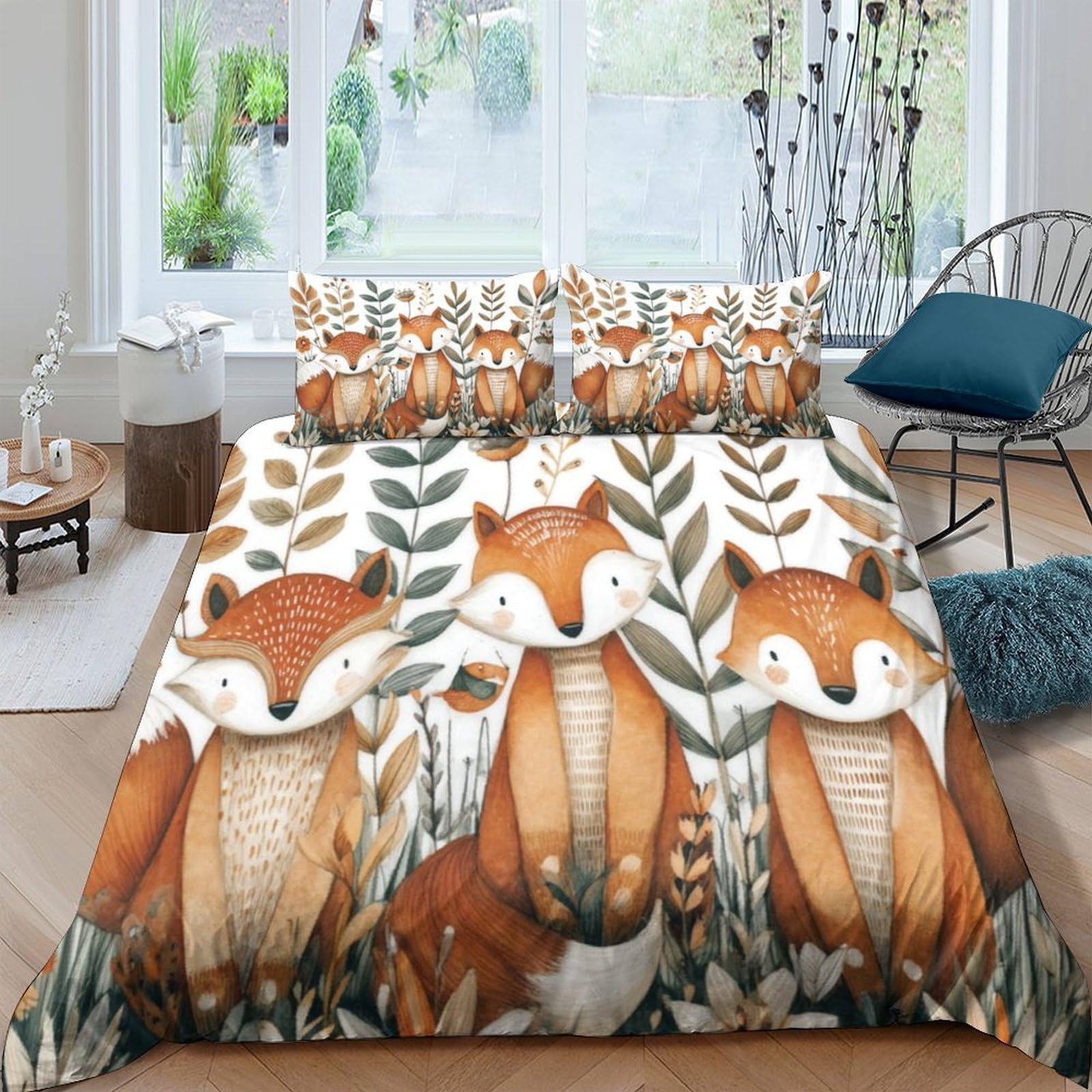 Ctjqhvkz Style-5 3D Printed Fox Leaf Fitted Sheet Microfiber Soft Breathable Woodland Animal Mattress Cover For Bedroom Dorm Decor Single（135X200cm）