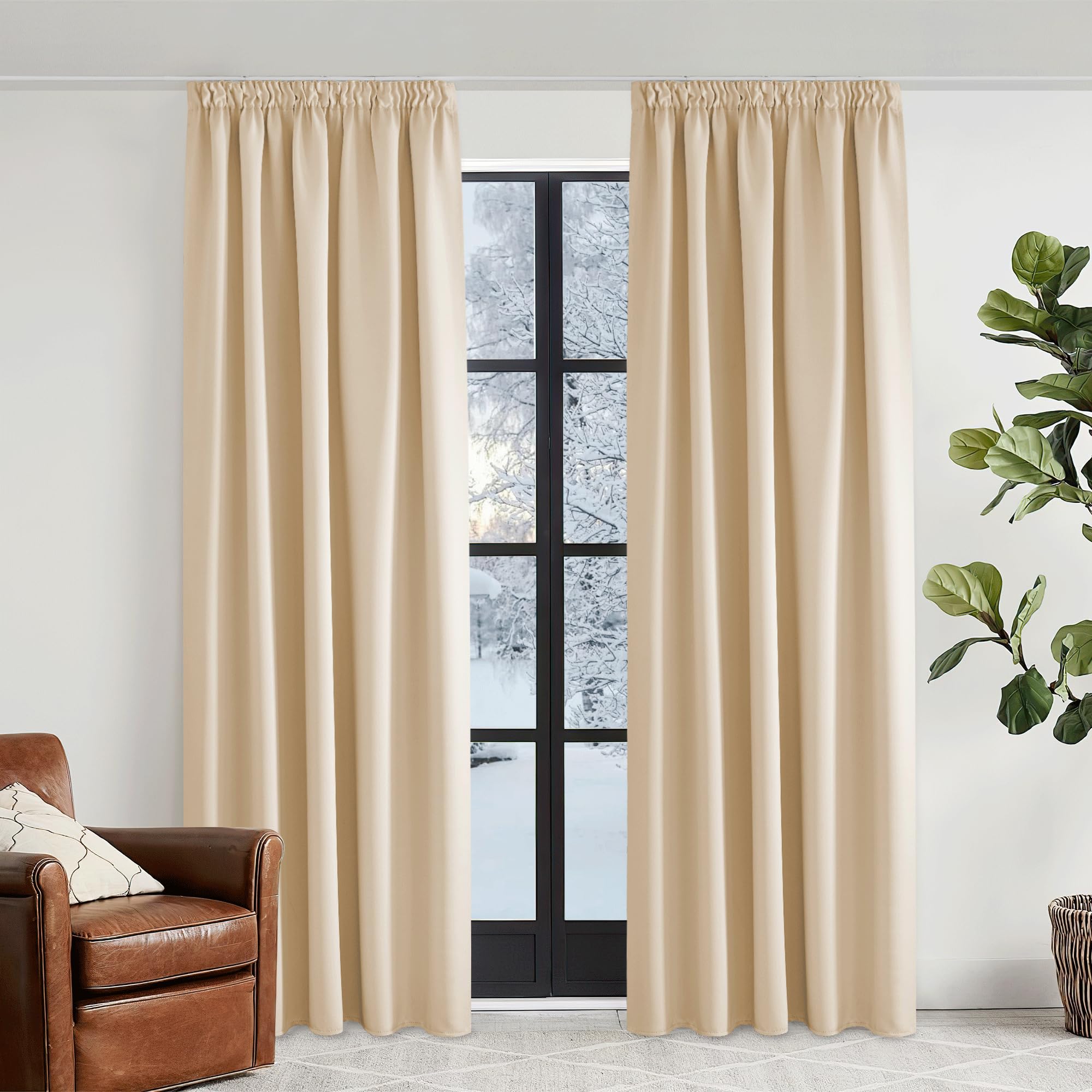 KGORGE Cortinas Opacas Dormitorio Cortinas Aislantes Termicas Cortinas Salon Modernas 2 Piezas Cortinas Blackout Cortinas de Casa para Riel, 2 Piezas, 140x240cm (AnchoxAlto), Beige Oscuro