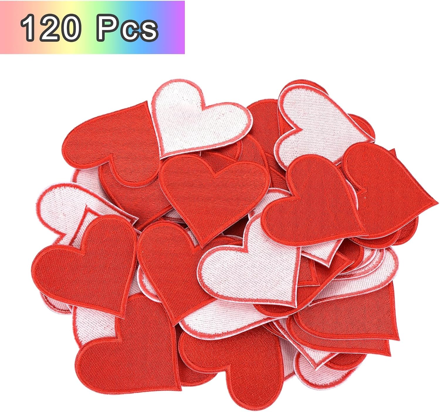 MECCANIXITY 120pcs Large Heart Shaped Iron on Patches 2.7x2.8 inch Embroidered Sew Patches Appliques Garment Embellishments for Clothing Repair Backpack, Bright Red