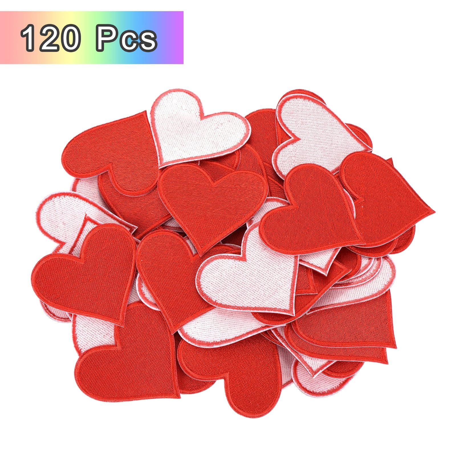 QUARKZMAN 120Pz Toppe Termoadesive a Forma di Cuore 6.8x7cm Rosso Brillante