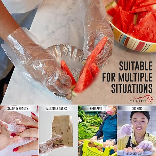 Miniatura 4 de KLEEN CHEF Guantes desechables de polietileno de limpieza de puño largo, talla única, pequeña, mediana, grande, XL