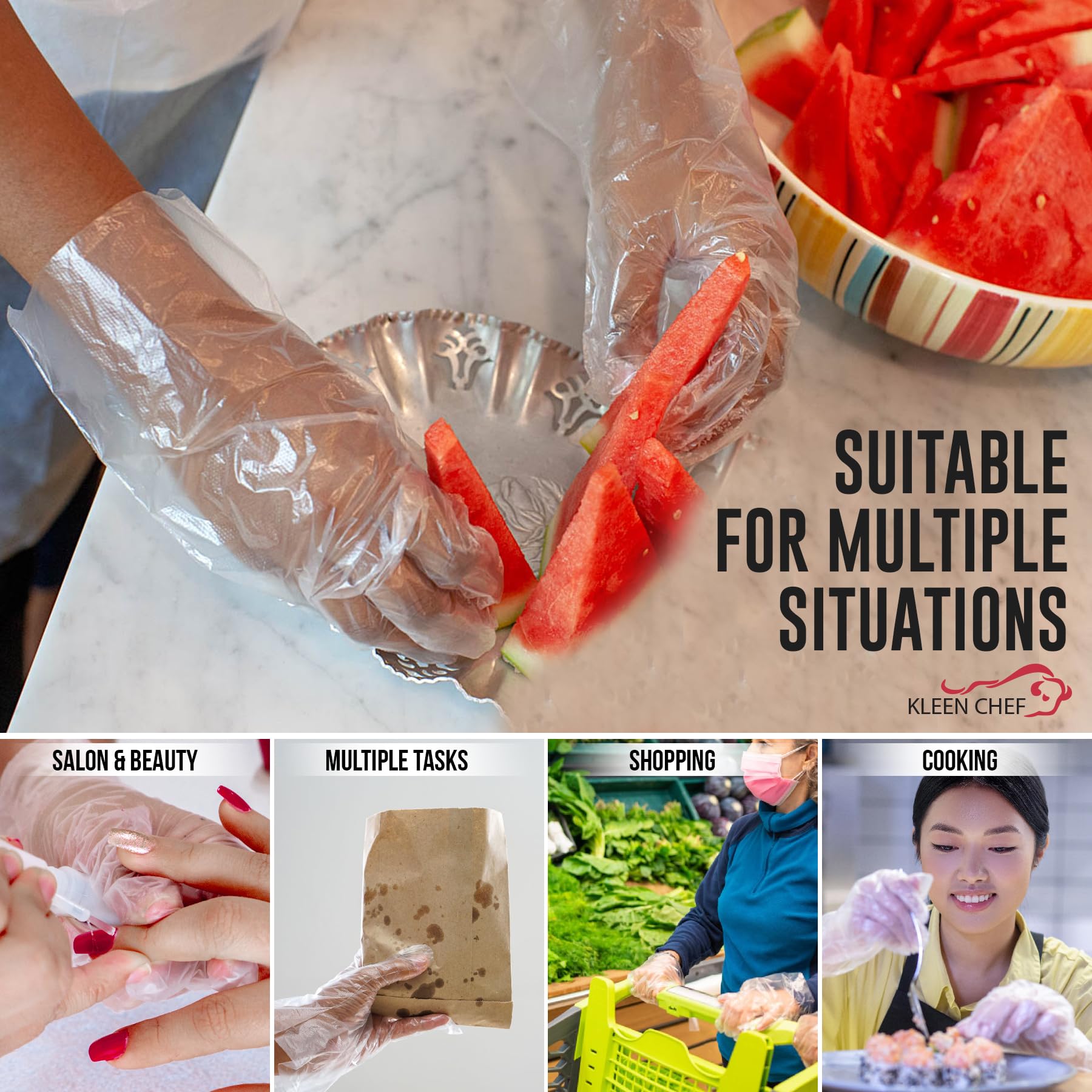 KLEEN CHEF 2100 piezas de guantes desechables de plástico pequeños | guantes transparentes desechables para la preparación de alimentos, cocina, limpieza, procesamiento de alimentos