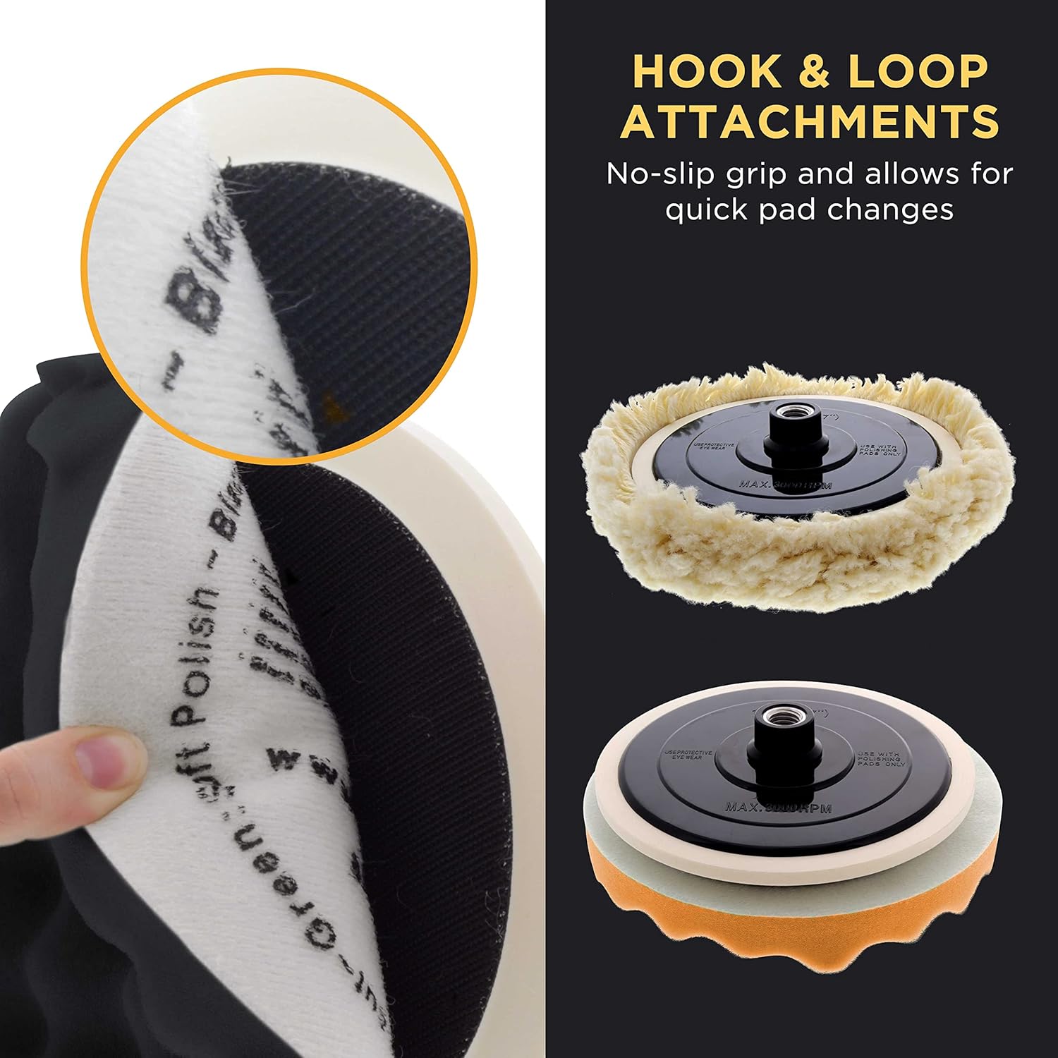 TCP Global Complete 3 Pad Buffing and Polishing Kit with 3-8" Pads; 2 Waffle Foam and 1 Wool Grip Pads and a 5/8" Threaded Polisher Grip Backing Plate