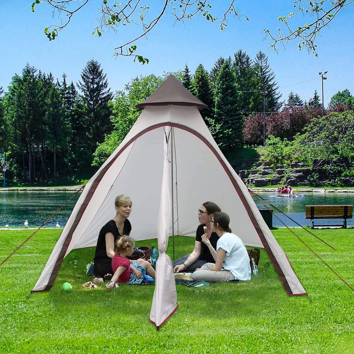 TentHome Tipi - Tienda de campaña para camping al aire libre, senderismo, caza, 380 cm, 380 cm, 12,5 pies, doble capa, para camping, al aire libre