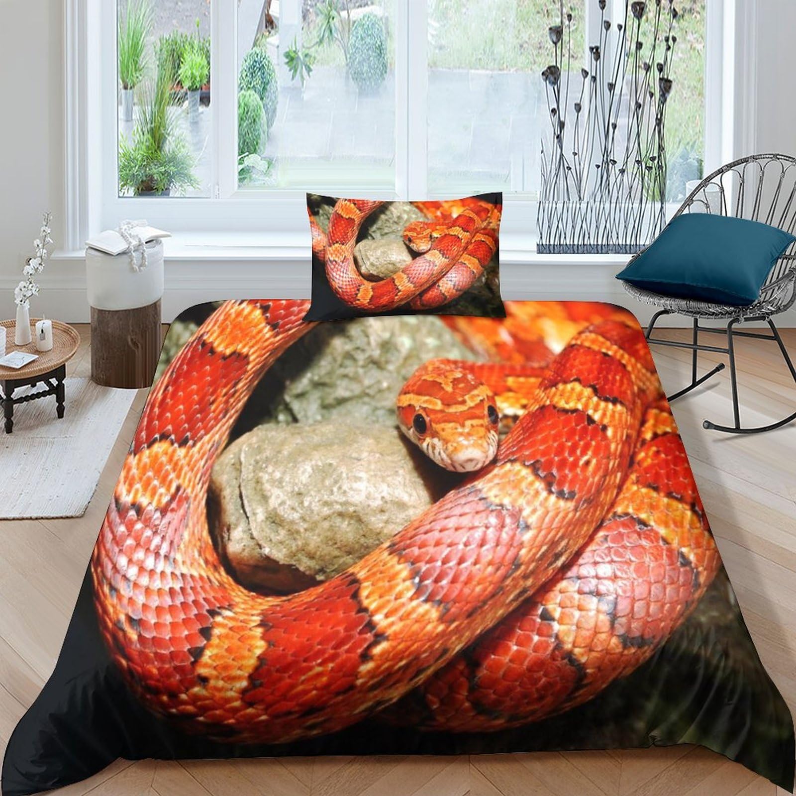 Housse de couette serpent 3 pièces lit 135x200cm avec taies d'oreiller