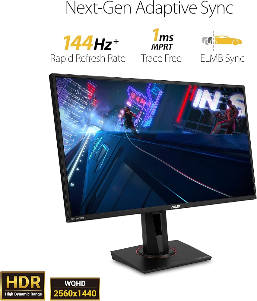Asus TUF Gaming VG27AQ 27” Monitor, 1440P WQHD (2560 x 1440), IPS, 165Hz (Supports 144Hz), G-SYNC Compatible, 1ms, Extreme Low Motion Blur Sync, Eye Care, DisplayPort HDMI thumbnail 2