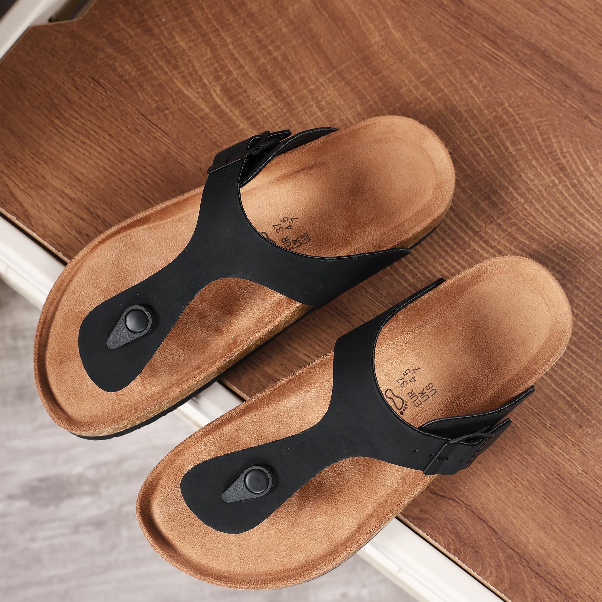 ARRIGO BELLO Tongs pour Homme Femme Cuir et Liège Sandales d'Été avec Orthèse de Soutien Sandales Plage Loisir Antidérapant Été Confortable Chaussons EU 36-46
