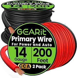 GEARit 14 Gauge Wire (200ft Each - Black/Red) Copper Clad Aluminum CCA - Primary Automotive Power/Ground for Battery Cable, Car Audio, Trailer Harness, Electrical - 400 Feet Total 14ga AWG Wire