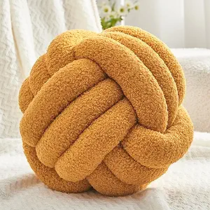 Petrella Knot Pillow Ball Round Throw Pillows Home Decor Cushion Decorative Aesthetic Throw Pillows,Lambswool Yellow 11inch