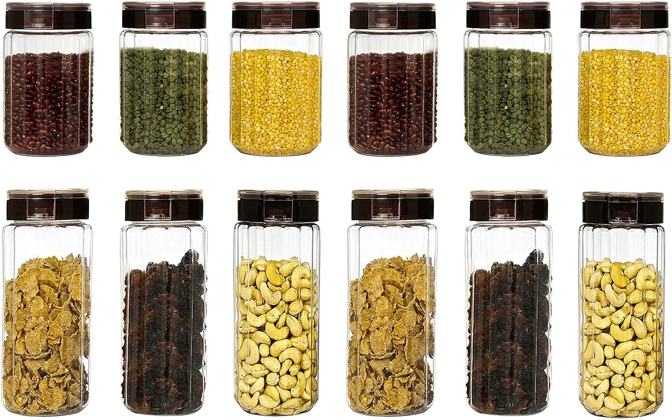 Steelo Seesa Fliptop Brown PET Plastic Container Set of 12 Pcs, 900ml x6, 300ml x6