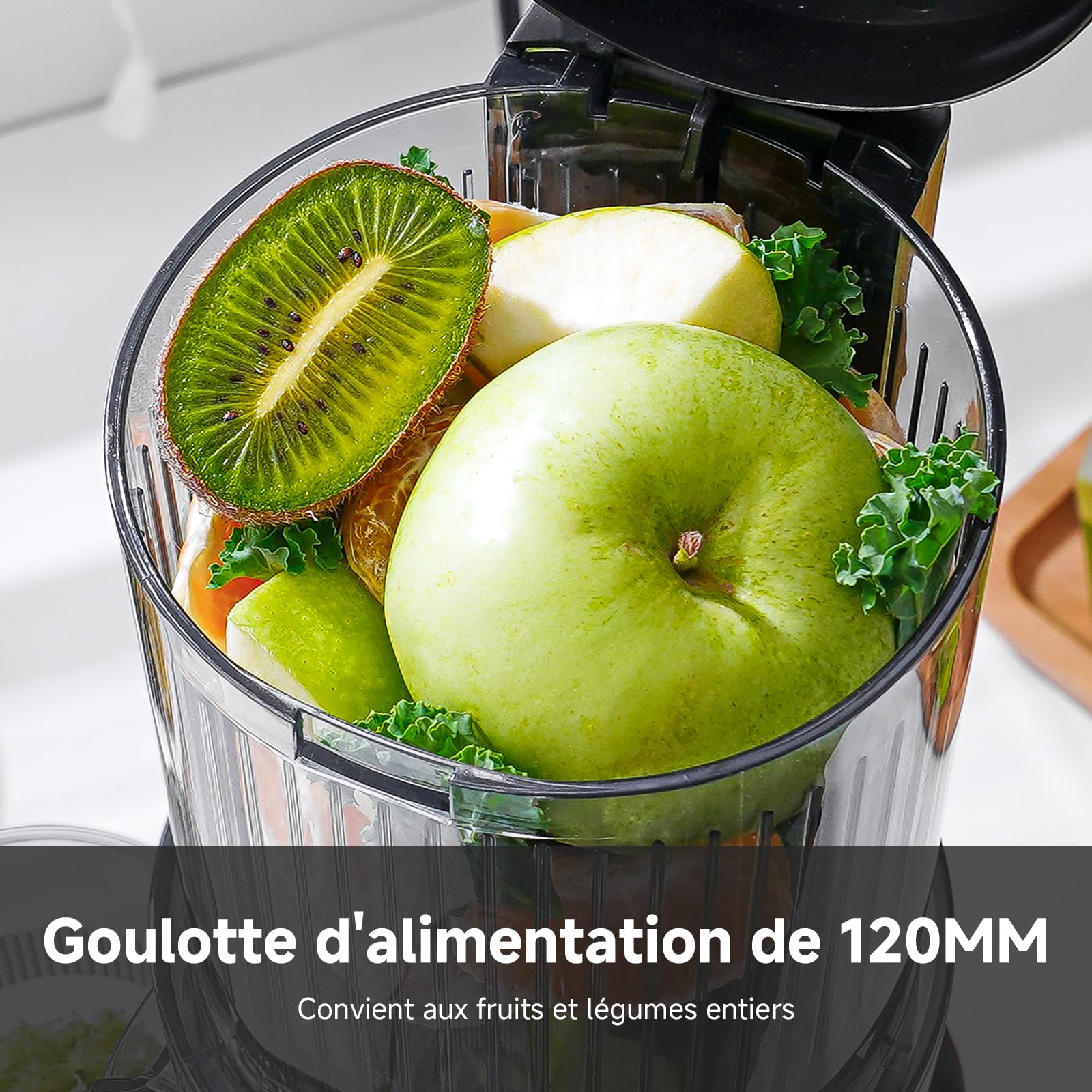 AMZCHEF 120MM Slow Juicer Machine à Jus de Fruits et Légumes Extracteur Vertical Argent