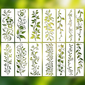 JSRQT 14 Pcs Leaf Vine Stencils,Reusable Leaves & Flower Painting Stencil,Spring Floral Drawing Templates for Painting on Wood, Canvas, Fabric, Floor, Wall,Home Decor Art