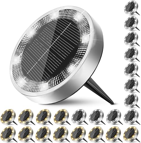 Miniatura 16 de Peasur Luces solares de suelo para exteriores, paquete de 8 luces planas de disco con energía solar, IP68 impermeable, antioxidante, iluminación de