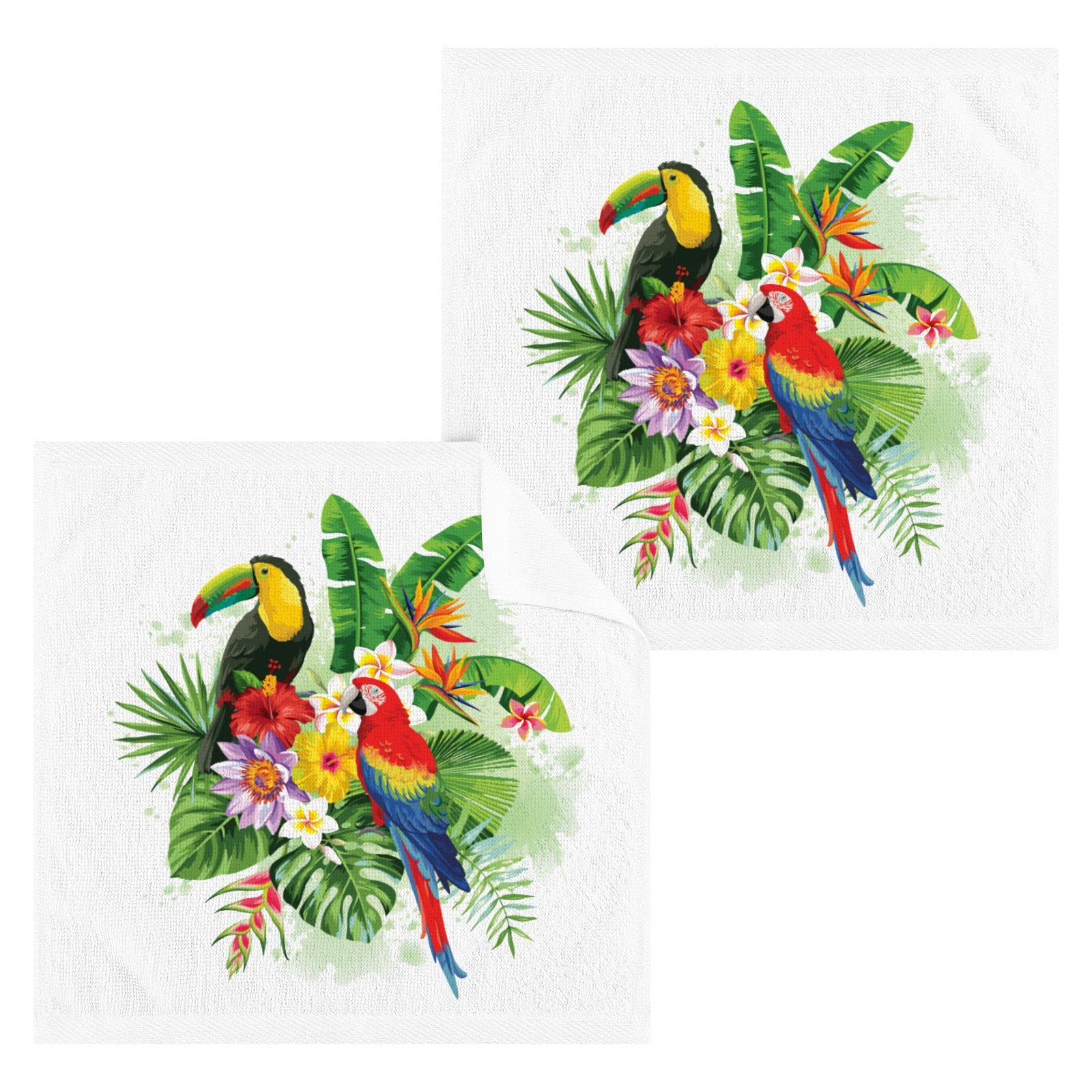 susiyo Toucan Parrot Tropical Cotton Wash Cloths, Facial Cleansing Cloths Soft Highly Absorbent Face Hand Towel Fingertip Towels Washcloths Set of 2,