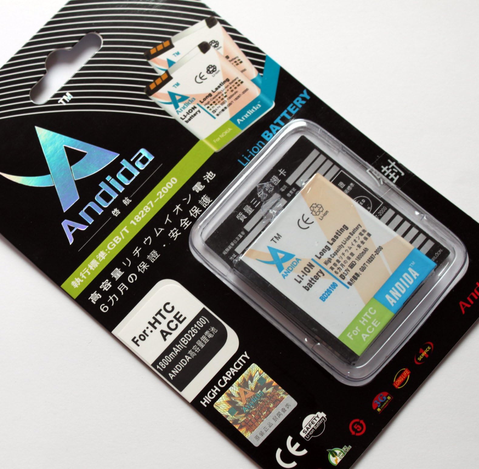 1800 mAh Extended Slim Design Battery for HTC ACE, HTC Desire HD, HTC Inspire 4G, HTC Surround, BD26100