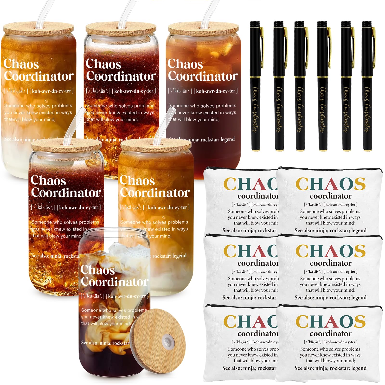 6 Set Employee Appreciation Gifts Bulk, Chaos Coordinator Gifts for Coworker Staff Teacher Nurses, Thank You Glasses Cups 16 oz Can Shaped Beer Glass