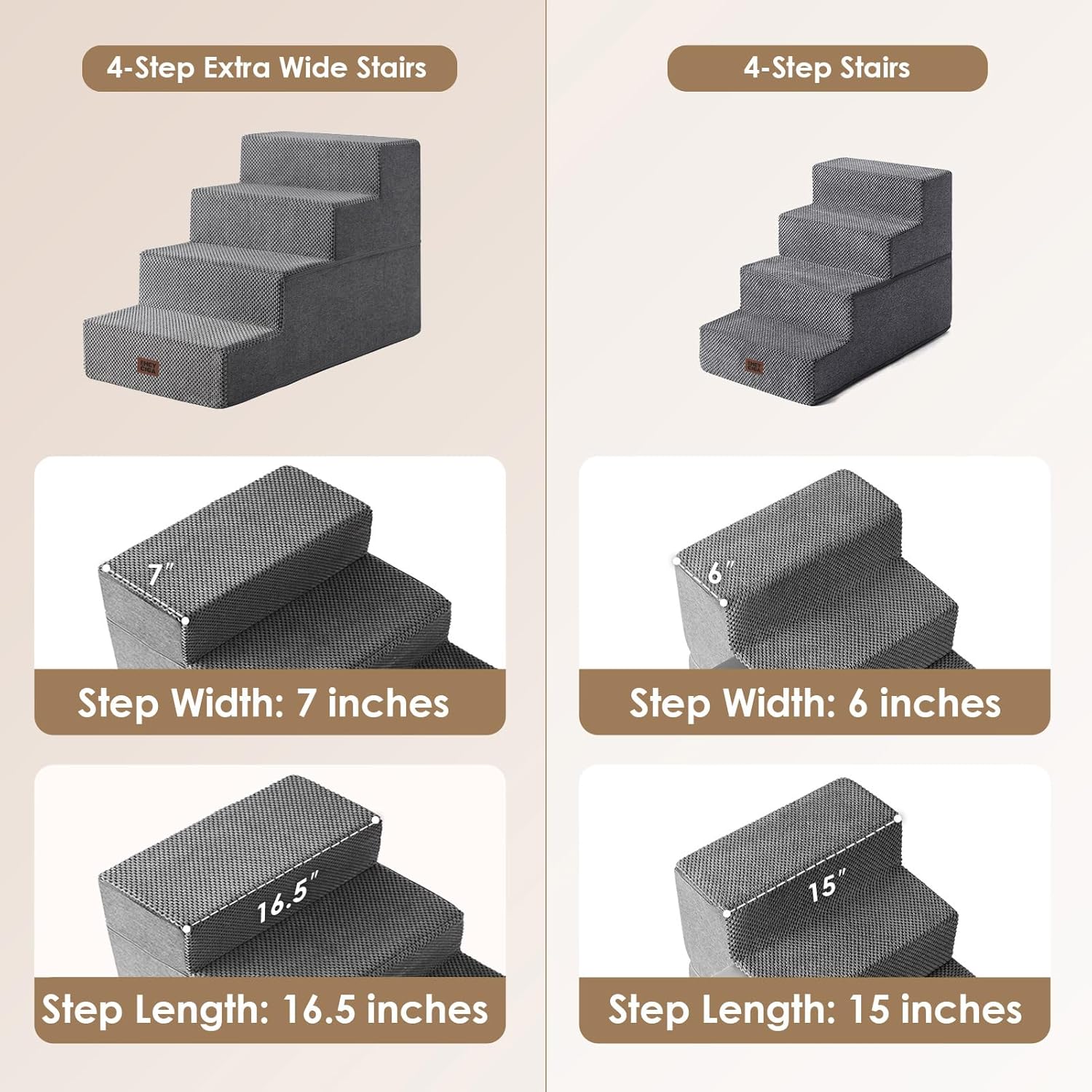 EHEYCIGA Dog Stairs for Bed 20" H, 4-Step Extra Wide Dog Steps for High Bed, Pet Steps for Small Dogs and Cats, Non-Slip Balanced Pet Ramp Indoor, Grey Grey 4 Extra Wide 15.7" x 28" x 20"