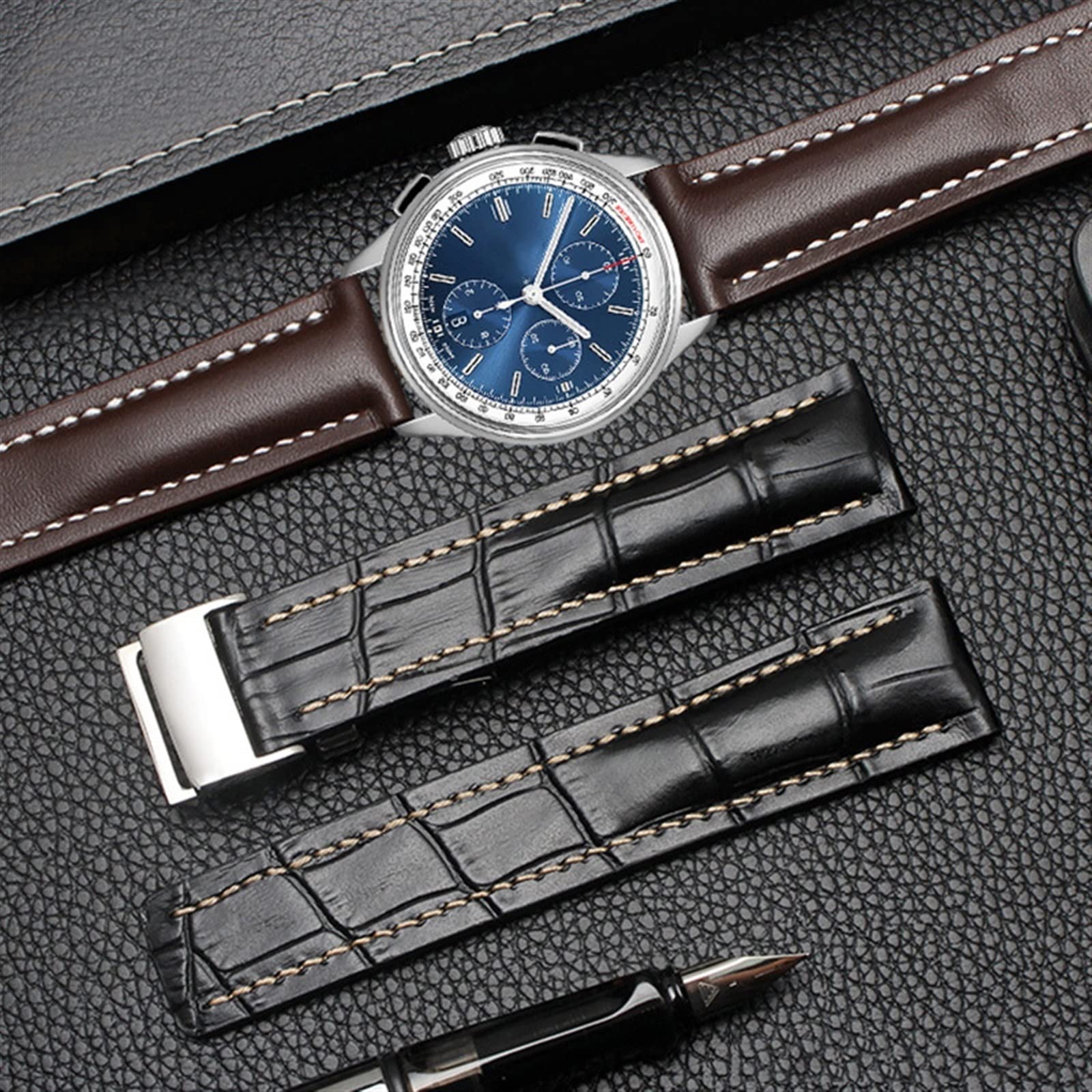 Per cinturino dell'orologio 22mm 24mm cinturino in vera pelle da uomo cinturino in pelle di mucca con distribuzione