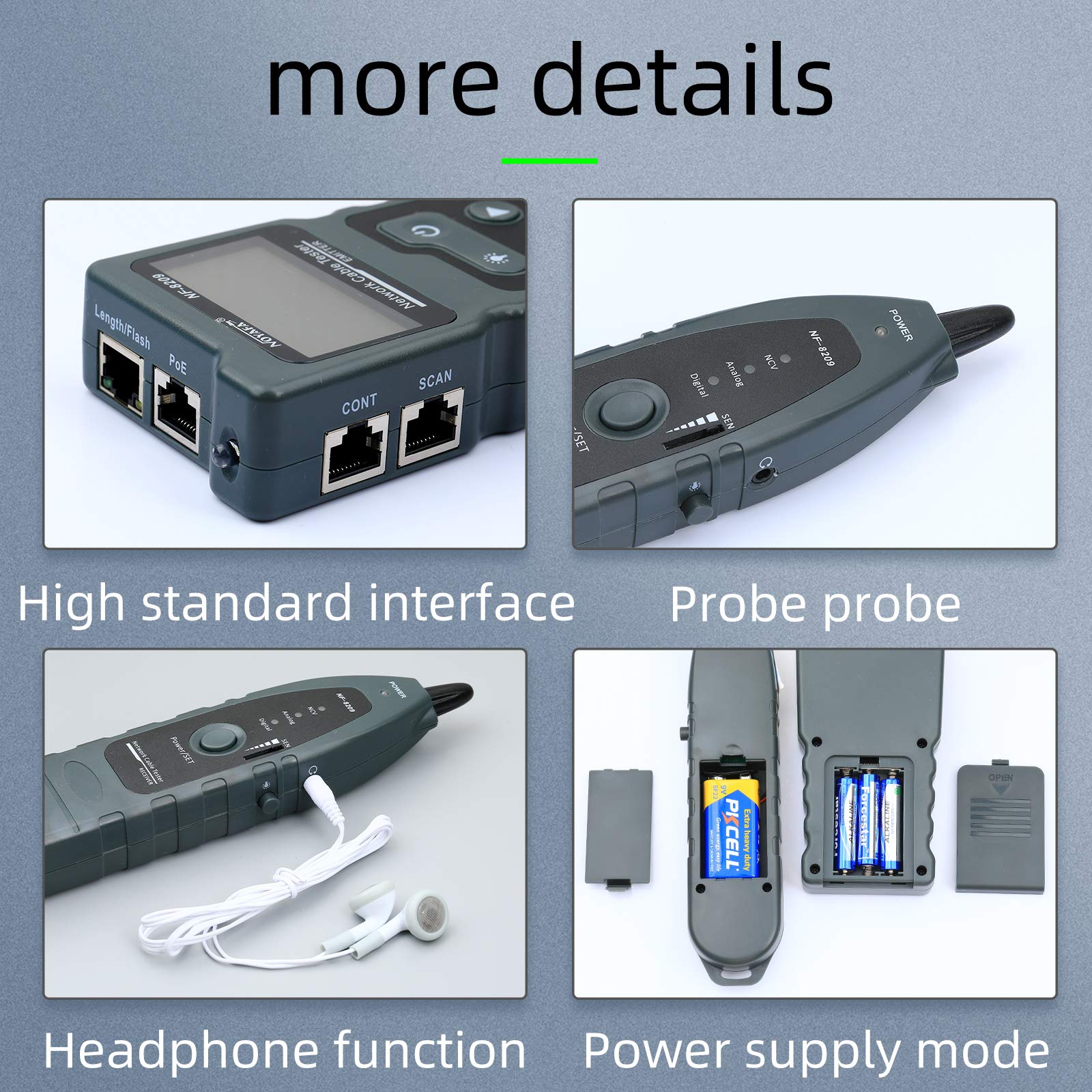 PoE Tester Met Lengtemeting Tester Cablu De Retea Cu Powermetru, POE, NCV, UTP CAT5/CAT6, Test OPM CAT5 CAT6 Kabeltester