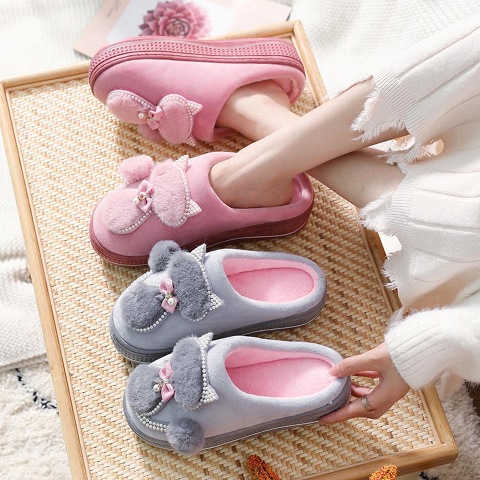 Pantuflas de mujer con diseño de gato para interior y mujer, con plataforma de algodón, para invierno, hogar, cálidas, para mujer, B-2,36-37