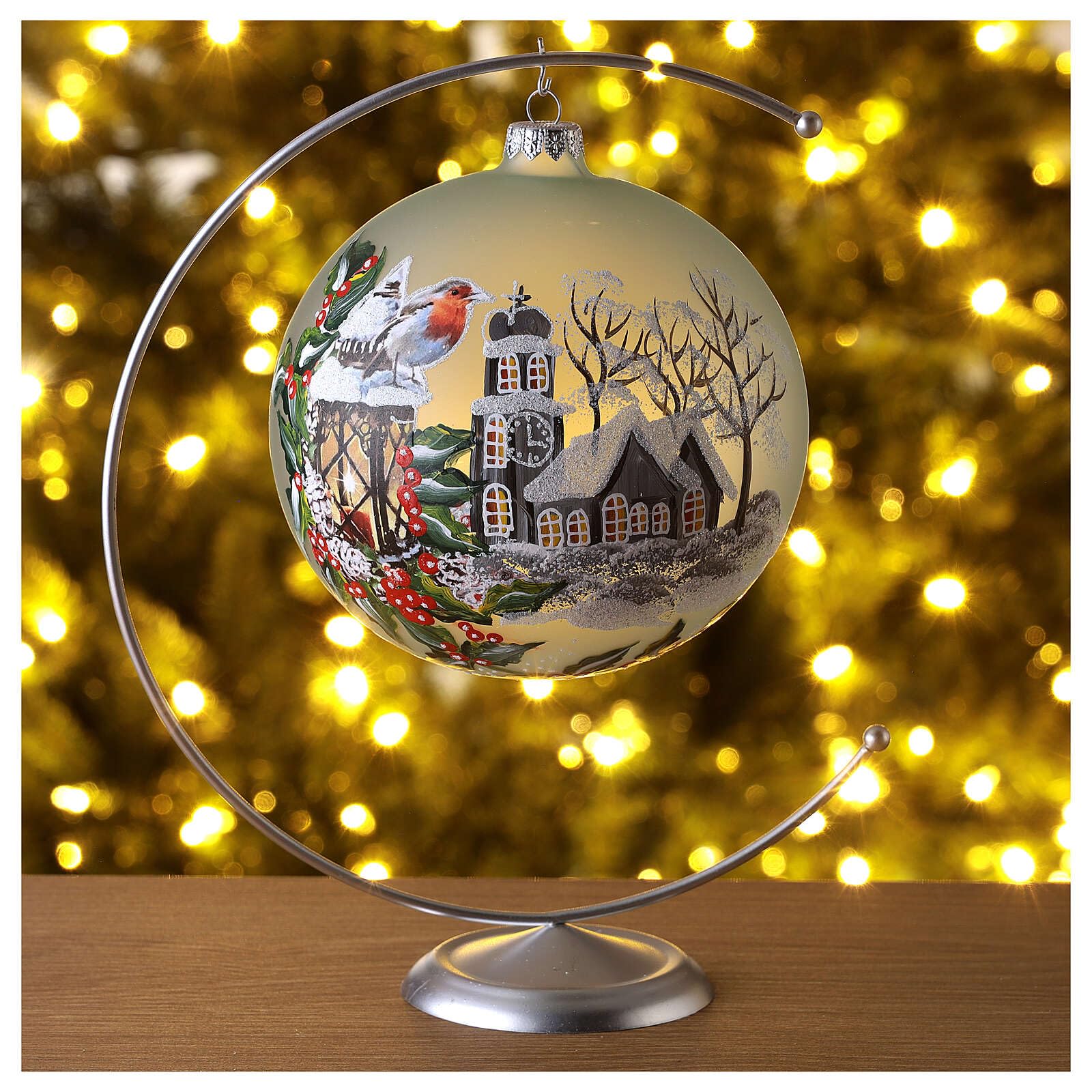 Holyart Bolas de Navidad: Bola Navidad Linterna Acebo Vidrio soplado 150 mm