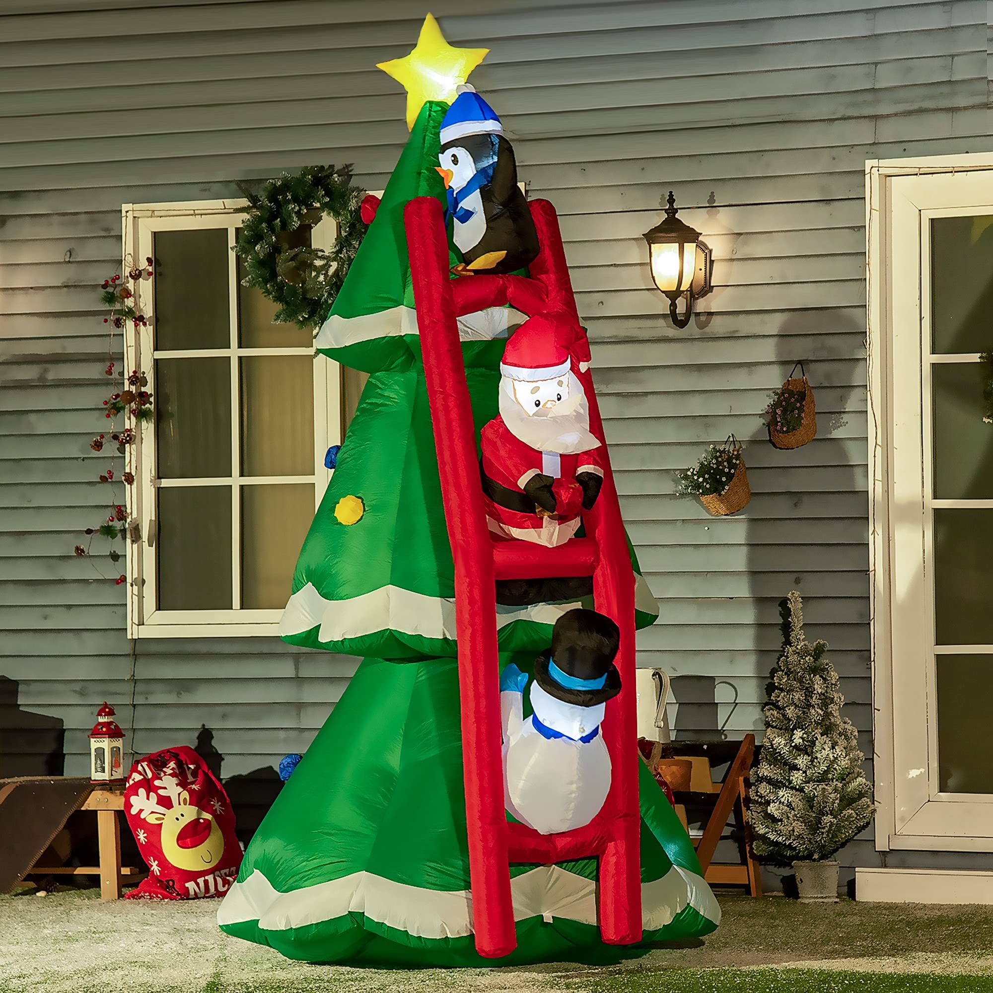 Outsunny Albero di Natale Gonfiabile 247cm con Babbo Natale e Luci LED | Decorazione Natalizia da Esterno e Interno, Gonfiatore Incluso