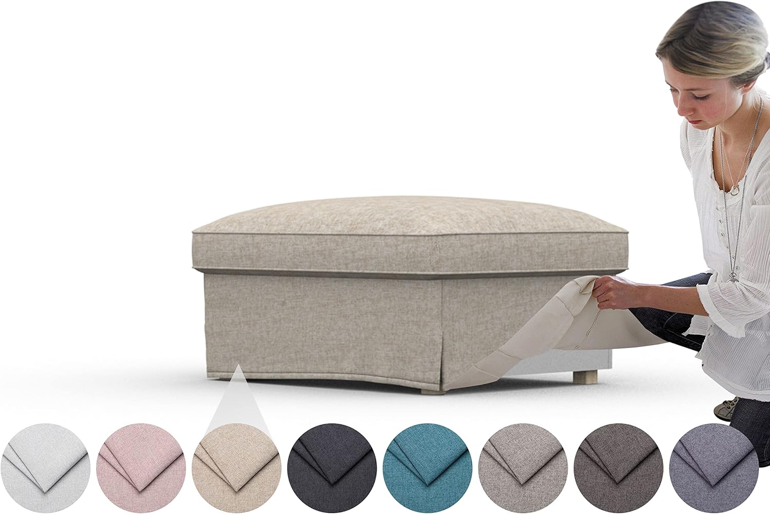 comfortly | Cover for Farlov Ottoman Footstool, Replacement Slipcover, Heavy Duty 2 pcs Cover, Pets and Stain Proof Durable Nano-Tech Fabric, Easy to Clean & Replace (Cashmere Blends - Beige)