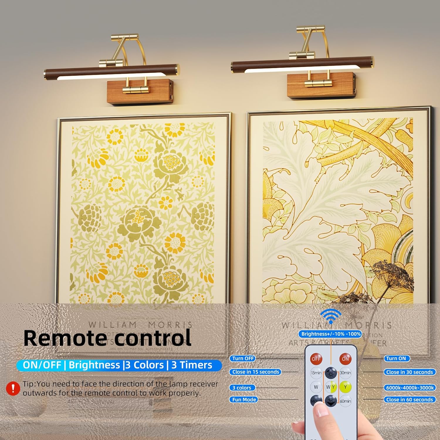 Rechargeable Picture Lights for Wall Art,12 inch Battery Operated Down Lights,3CCT Dimmable with Remote,Rotatable Gallery Light for Artwork,Wood