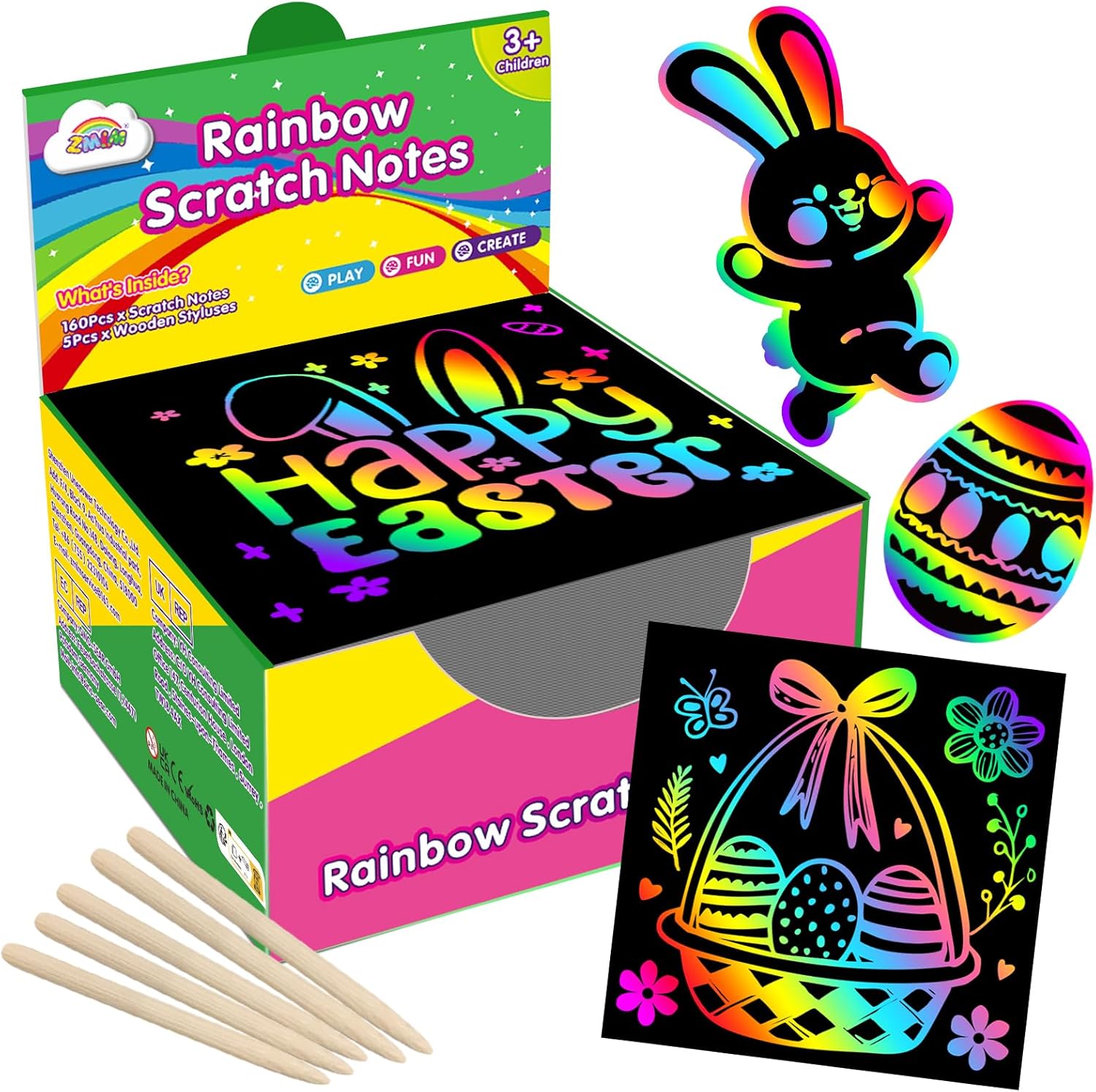 ZMLM 165 Pcs Rainbow Scratch Paper Art Notes - Easter Crafts for Kids Ages 4-8, Easter Basket Stuffers for Girls & Boys, Classroom Prizes, Student Gifts School Activity