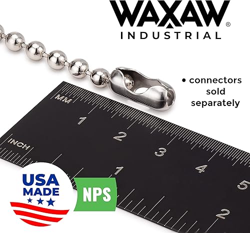 Miniatura 7 de Cadena de bolas de 10 pies de longitud, tamaño de cuenta número 10 fabricada en Estados Unidos (acero inoxidable)