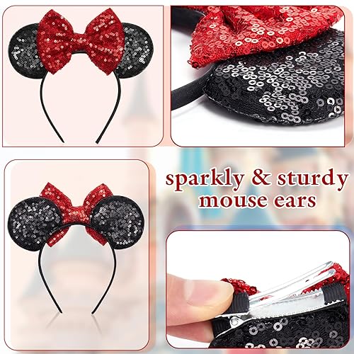 Miniatura 5 de Akkya Diadema con orejas de ratón y pinzas para el cabello, accesorios para mujeres, niñas, niños y adultos, fiesta de cumpleaños, disfraz de parque