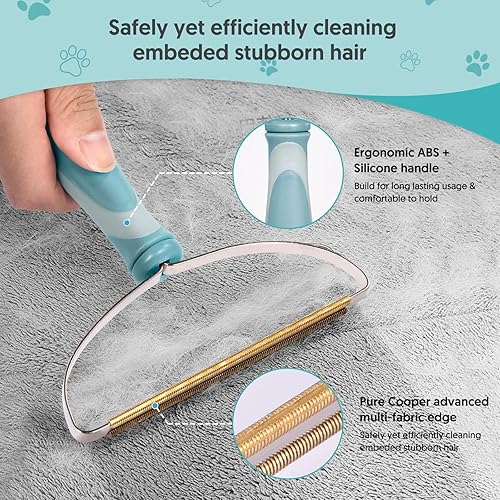 Miniatura 3 de Removedor de pelo de mascotas para sofá, paquete de 3 unidades, removedor de pelusas reutilizable, rastrillo portátil para alfombras, rastrillo de