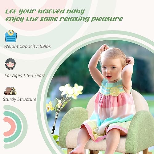 Miniatura 16 de Qaba Sofá para niños, mecedora para niños pequeños con marco de madera maciza, tela de vellón de cordero sintético, sillón para niños para guardería