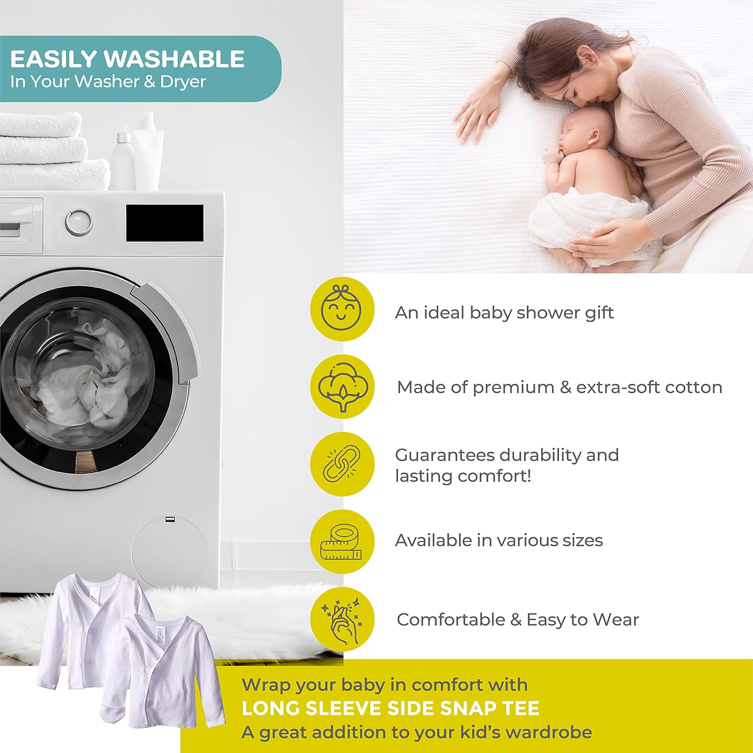 Spasilk Unisex Baby Unisex-Baby Newborn 2 Pack Long Sleeve Side Snap Tee - Image 7