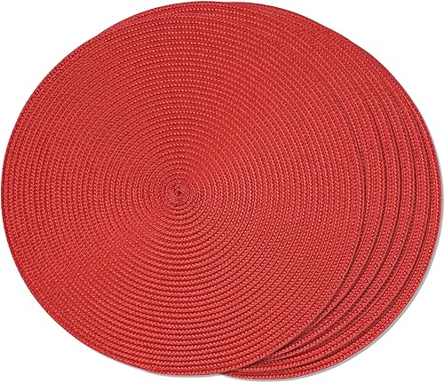 Miniatura 65 de FunWheat Juego de 6 manteles individuales redondos trenzados para mesas de comedor, tejidos, lavables, antideslizantes, para decoración (rojo Rojo