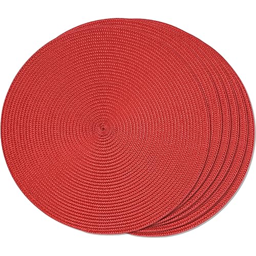 FunWheat Round Braided Placemats Set of 6 Table Mats for Dining Tables Woven Washable Non-Slip Place mats 15 inch (red, 6pcs)