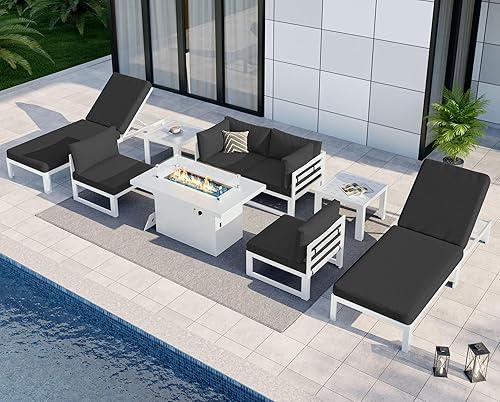 Miniatura 302 de NICESOUL 7 Piece White Powder-Coated Aluminum Patio Furniture with Fire Pit Table, 29 Inch Extra Wide Outdoor Sectional Sofa for 6, High-End Heavy