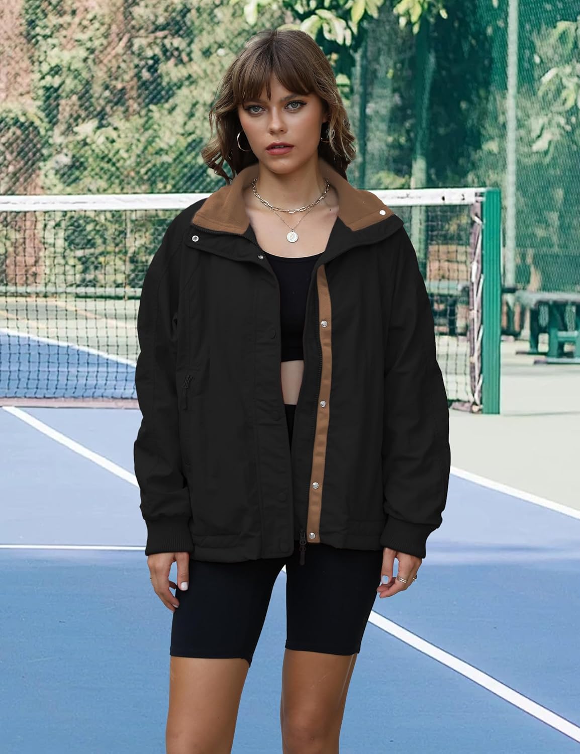 Womens Windproof Outdoor Jacket Fleece Lined Zip Up Lightweight Coat with pockets Fall Travel Casual Wear - Image 3