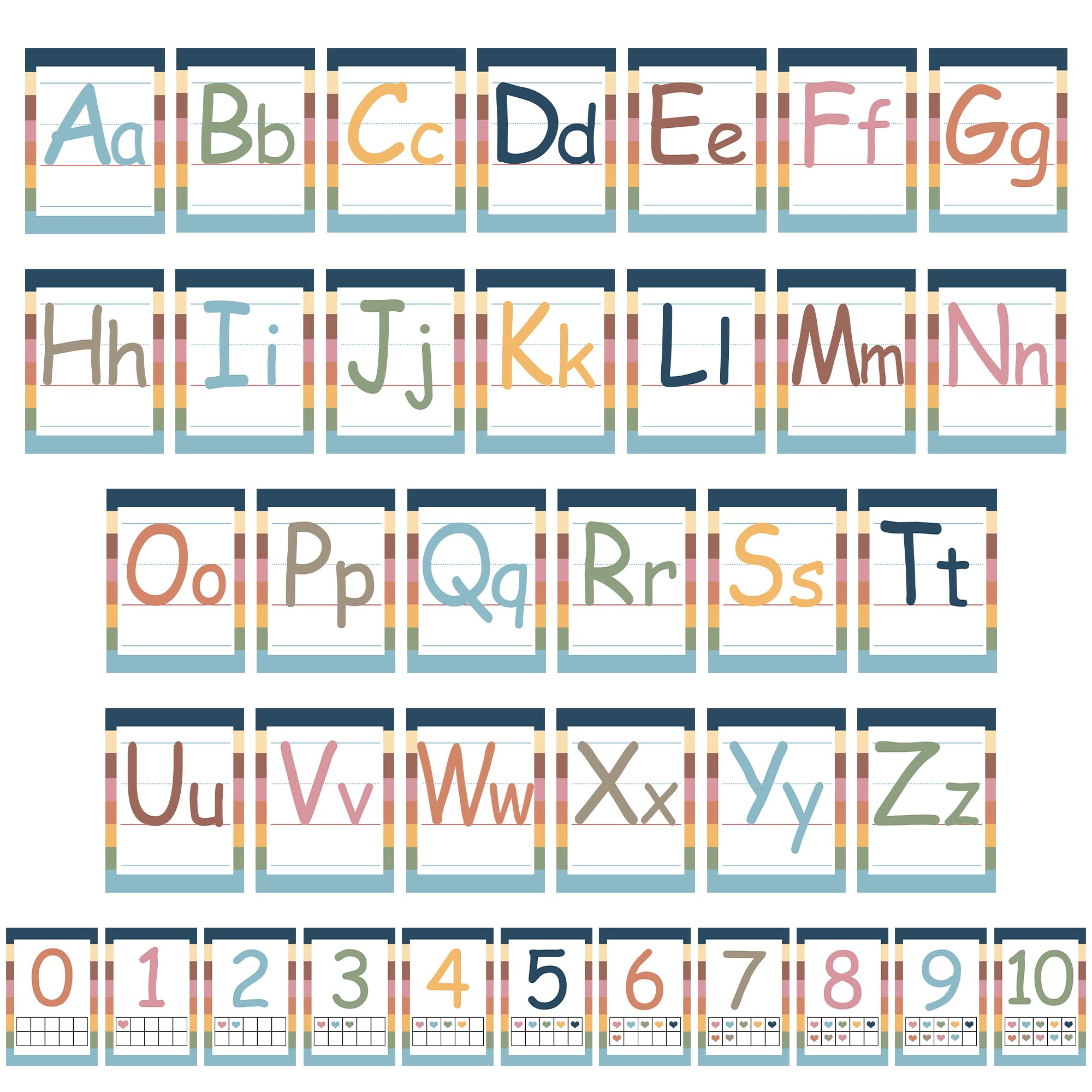 Alphabet Bulletin Board Set Boho Alphabet Number Poster Card Colorful Educational Preschool Cards Alphabet Line Paper Cutouts for Teachers Kindergarten Classroom Education Activity Decoration, 37 PCS